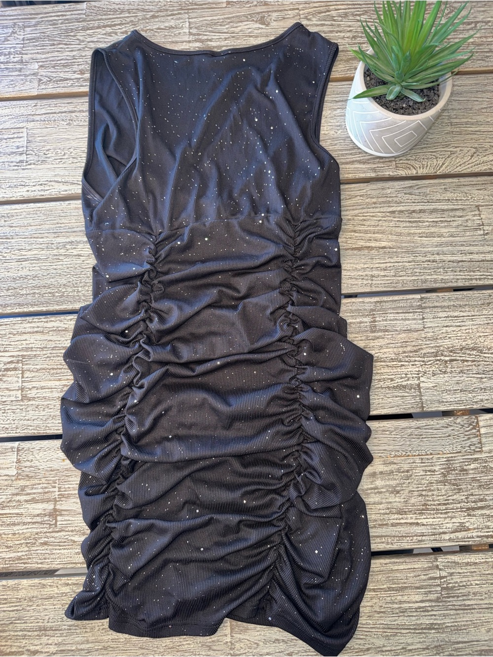NWOT Black Ruched Sparkle Bodycon Dress, Sz XL